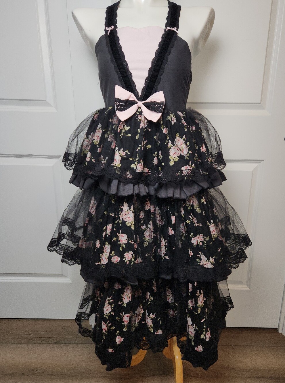 Dollcake Black and Pink Floral Tiered Tulle Kids Dress Size 8